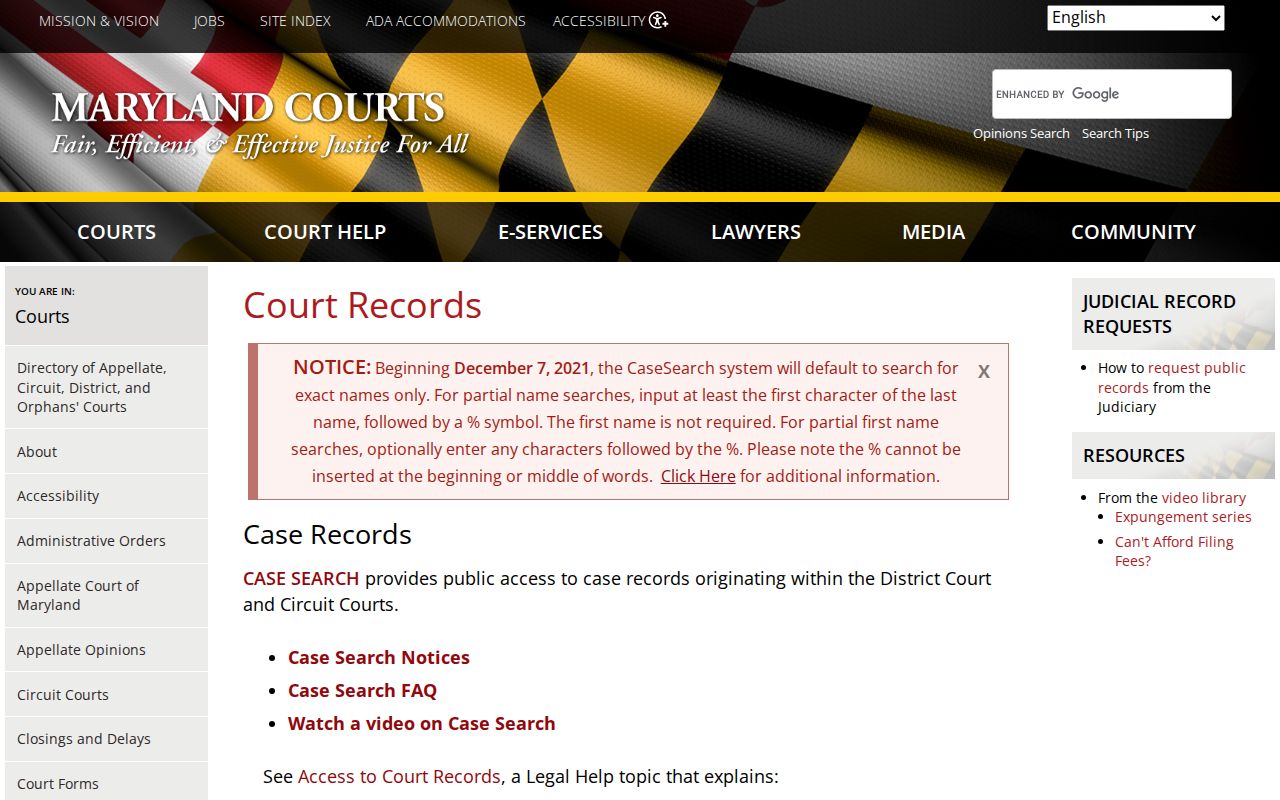 Suitland public records gateway for Maryland court files